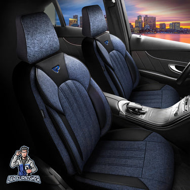 Car Seat Cover Set - Marseille Design Beige 5 Seats + Headrests (Full Set) Leather & Linen Fabric